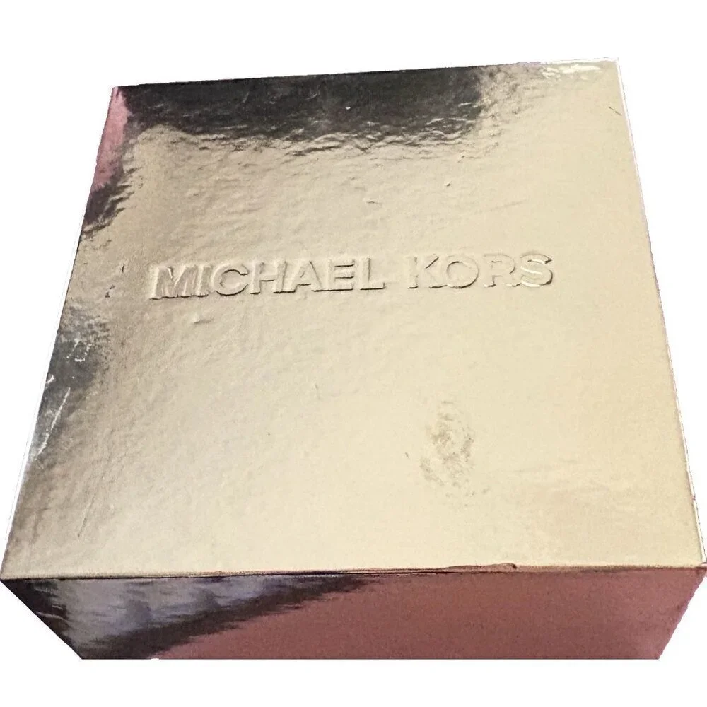 Michael Kors Logo Crystal Pave Heart Charm Gold Stainless Steel Hinge Bracelet